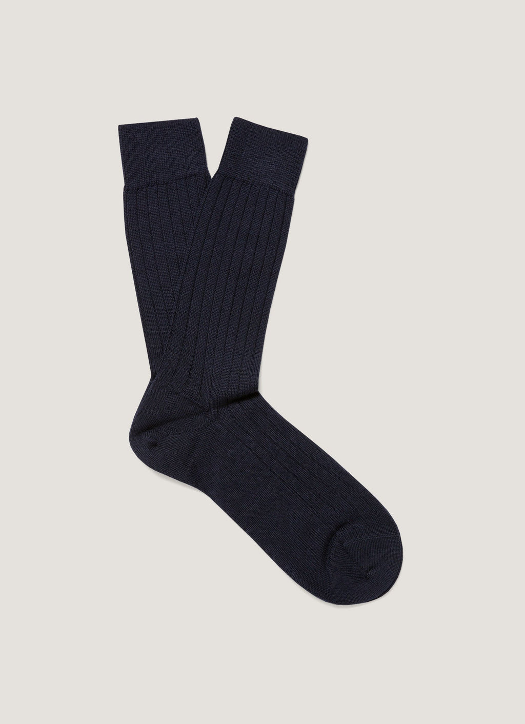 Chaussettes côtelées en laine mérinos pour homme, couleur marine