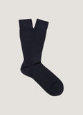 Chaussettes côtelées en laine mérinos pour homme, couleur marine