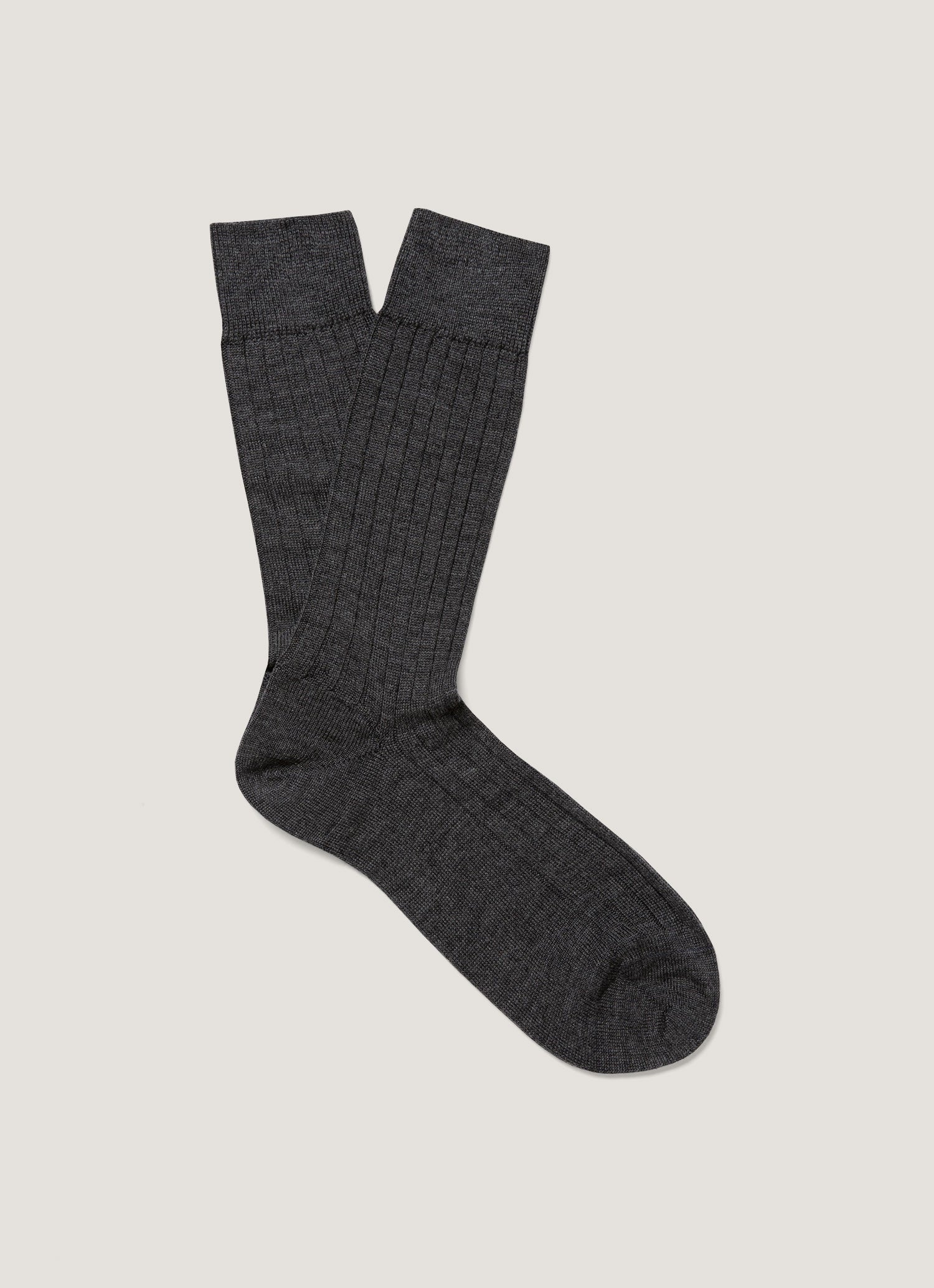 Chaussettes côtelées en laine mérinos pour homme, coloris gris anthracite chiné