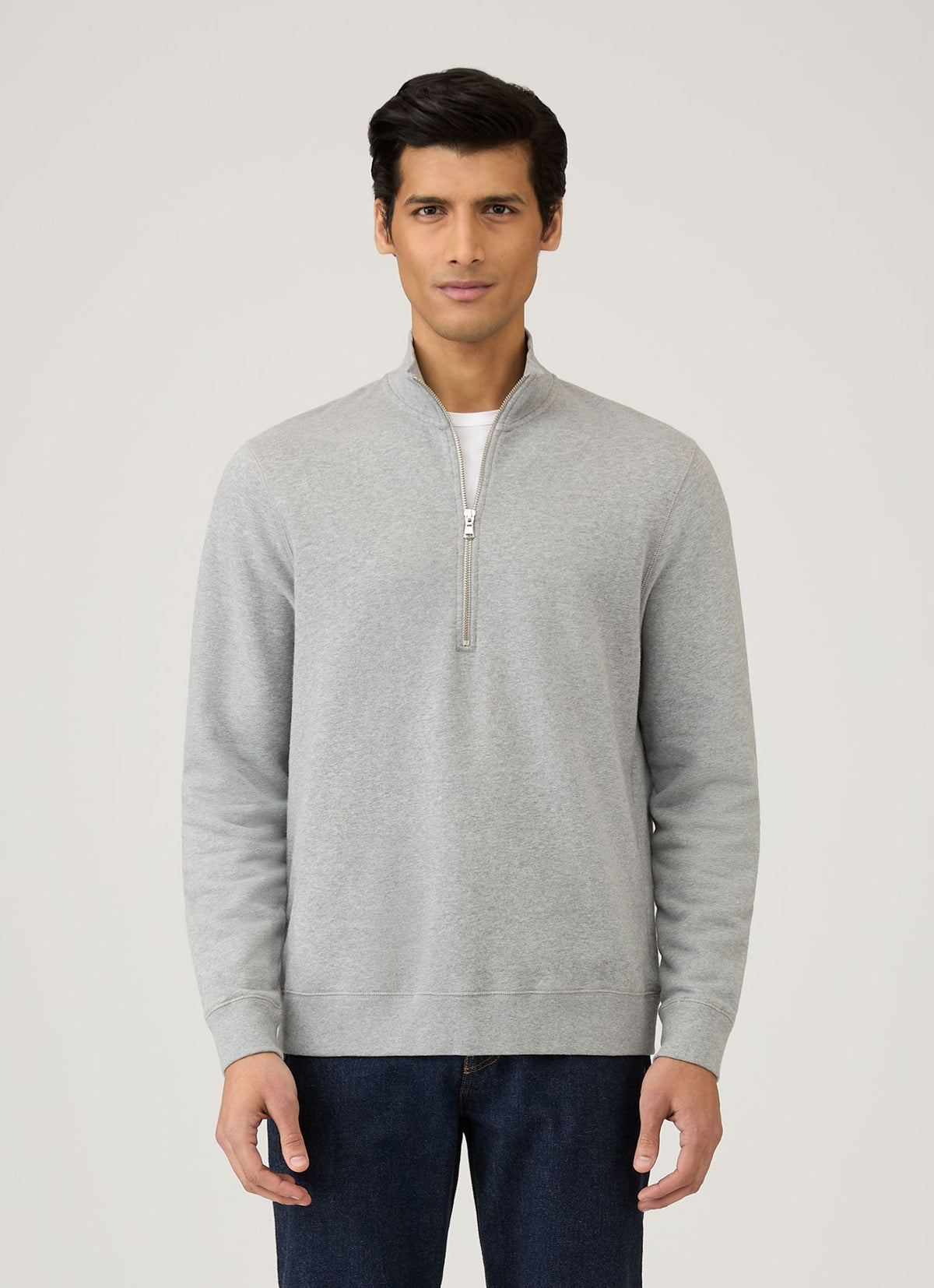 Sweat-shirt homme semi-zippé en molleton gris chiné
