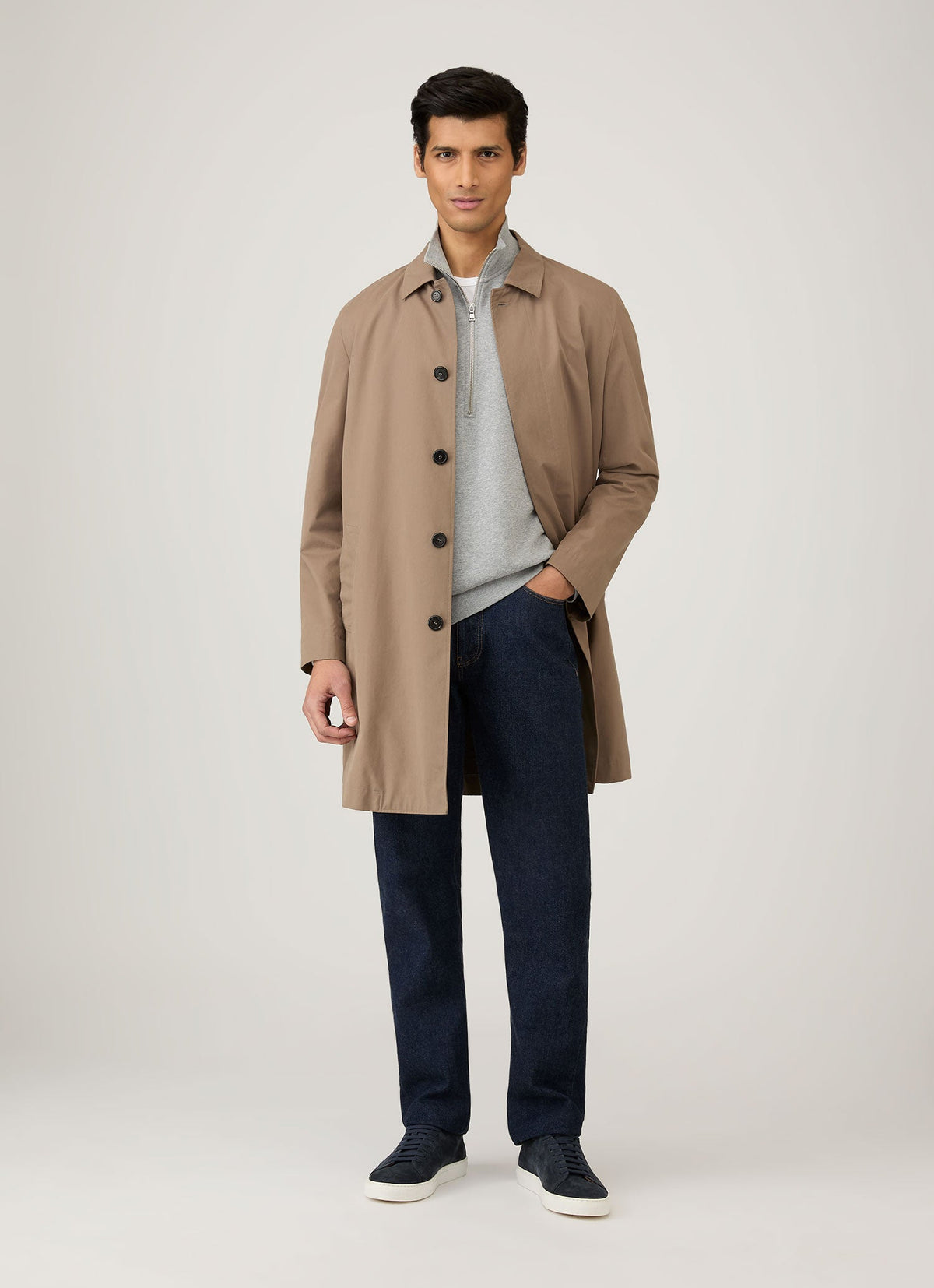 Sweat-shirt homme semi-zippé en molleton gris chiné