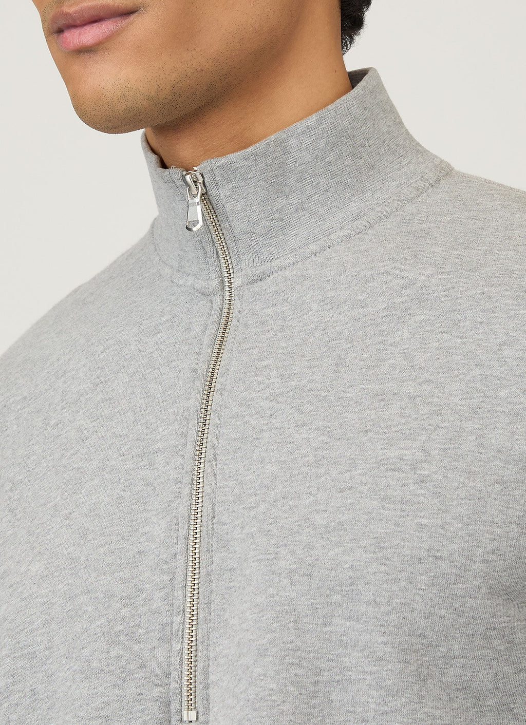 Sweat-shirt homme semi-zippé en molleton gris chiné