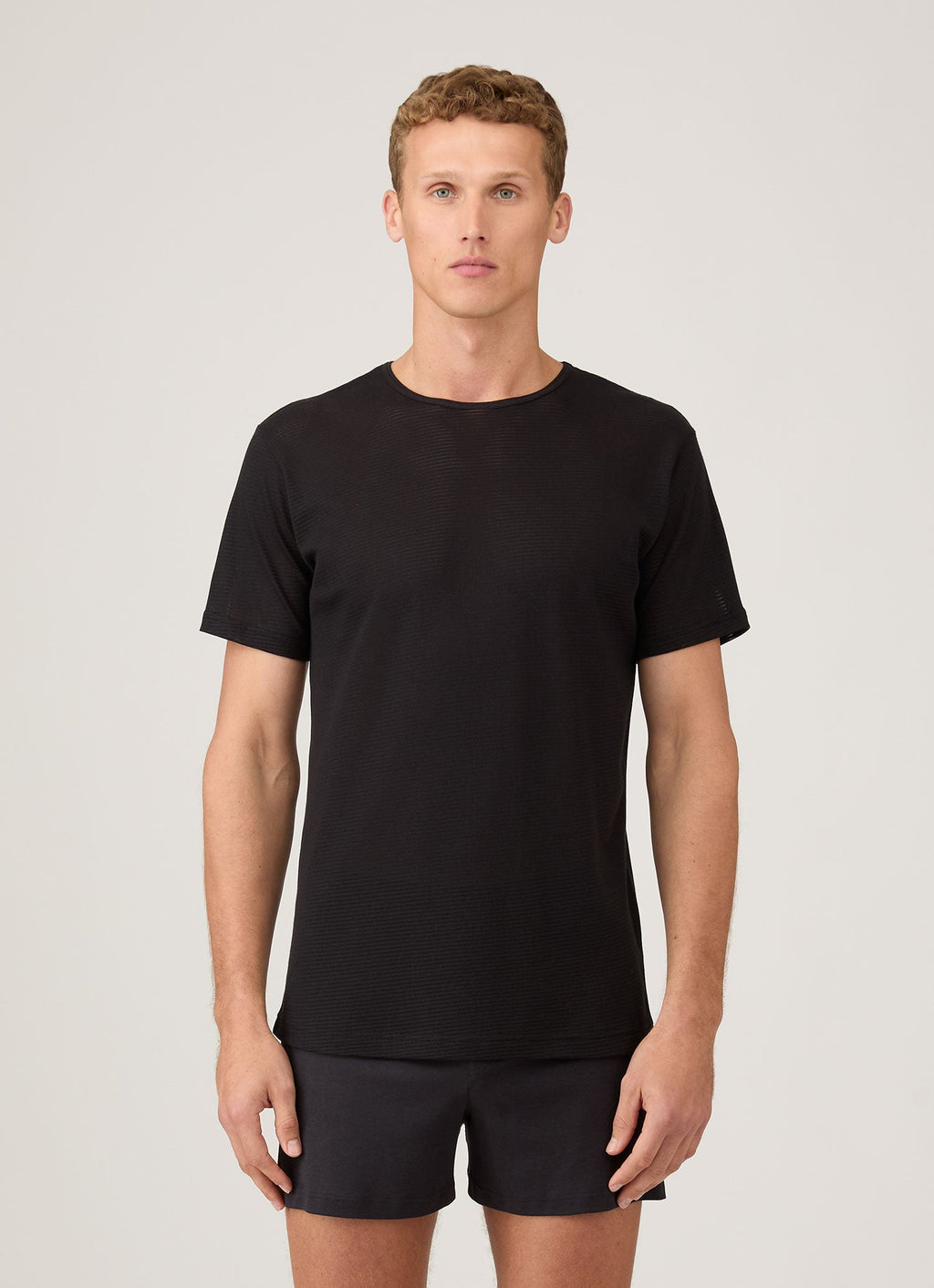 T-shirt noir en coton cellulaire pour homme