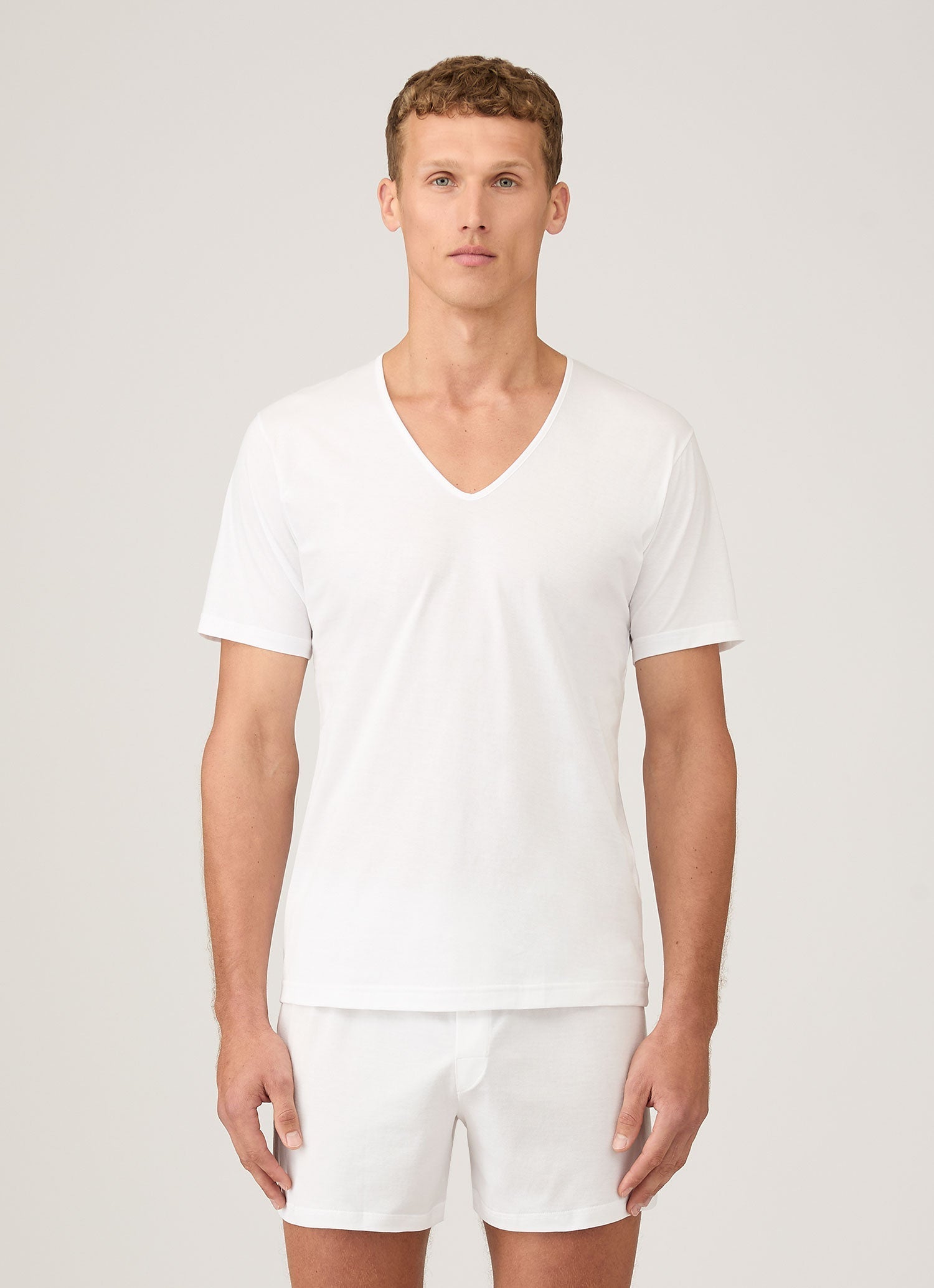 Men's Superfine Cotton V-neck Underwear T-shirt in White