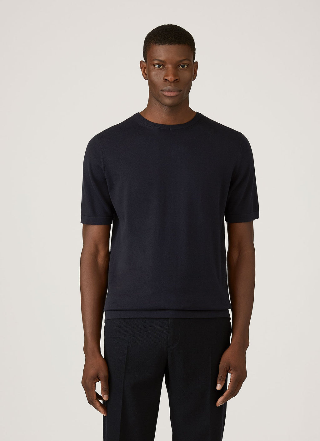 T-shirt en maille de coton Sea Island pour homme, coloris bleu marine clair